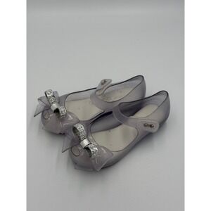 Mini Melissa Ultragirl Silver Glitter Jelly Mary Jane Bow Flats Girls Size 12